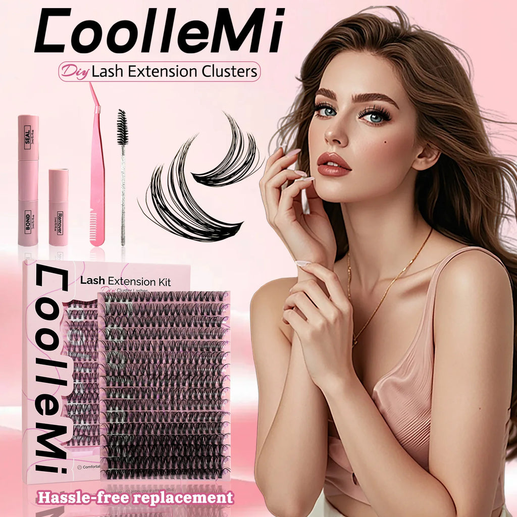 320PCS DIY Lash Kit Fierce 40D | D Curl Dense Manga Clusters 10-18mm | Ultra-Thin Band Individual Cluster Lashes with Bond Seal | Comfortable Home Self-Application Set