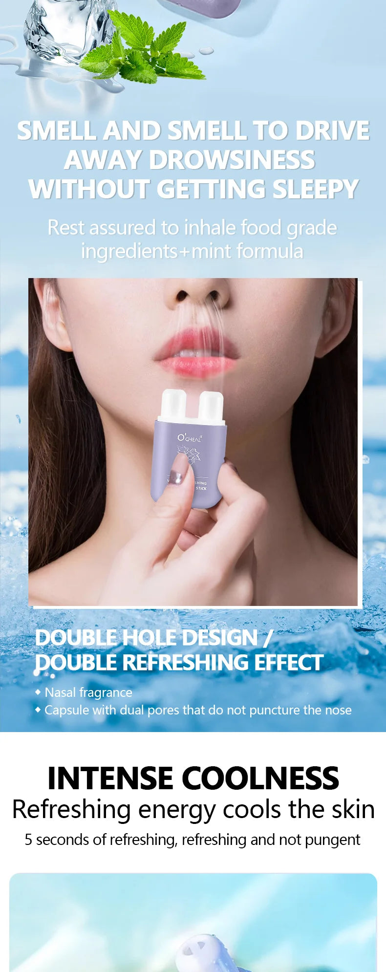 O'cheal Energy Stick Double Hole Energizing Energy Bar Fresh Mint Scent Refreshing Fatigue Relief Inhaler Energy Vapors Stick