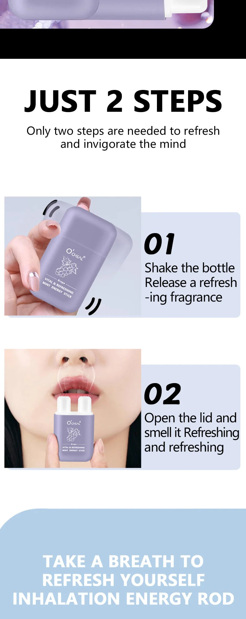 O'cheal Energy Stick Double Hole Energizing Energy Bar Fresh Mint Scent Refreshing Fatigue Relief Inhaler Energy Vapors Stick