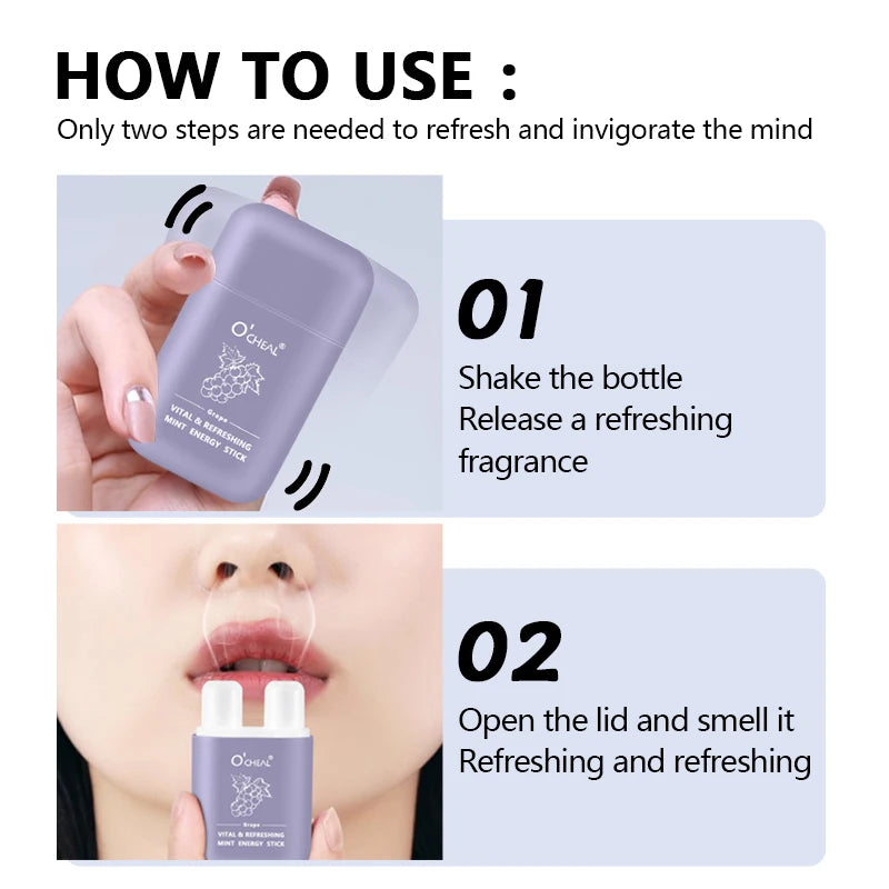 O'cheal Energy Stick Double Hole Energizing Energy Bar Fresh Mint Scent Refreshing Fatigue Relief Inhaler Energy Vapors Stick