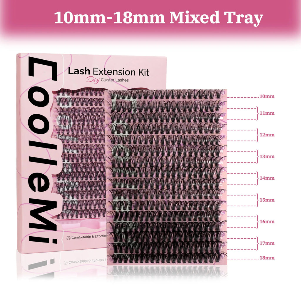 320PCS DIY Lash Kit Fierce 40D | D Curl Dense Manga Clusters 10-18mm | Ultra-Thin Band Individual Cluster Lashes with Bond Seal | Comfortable Home Self-Application Set