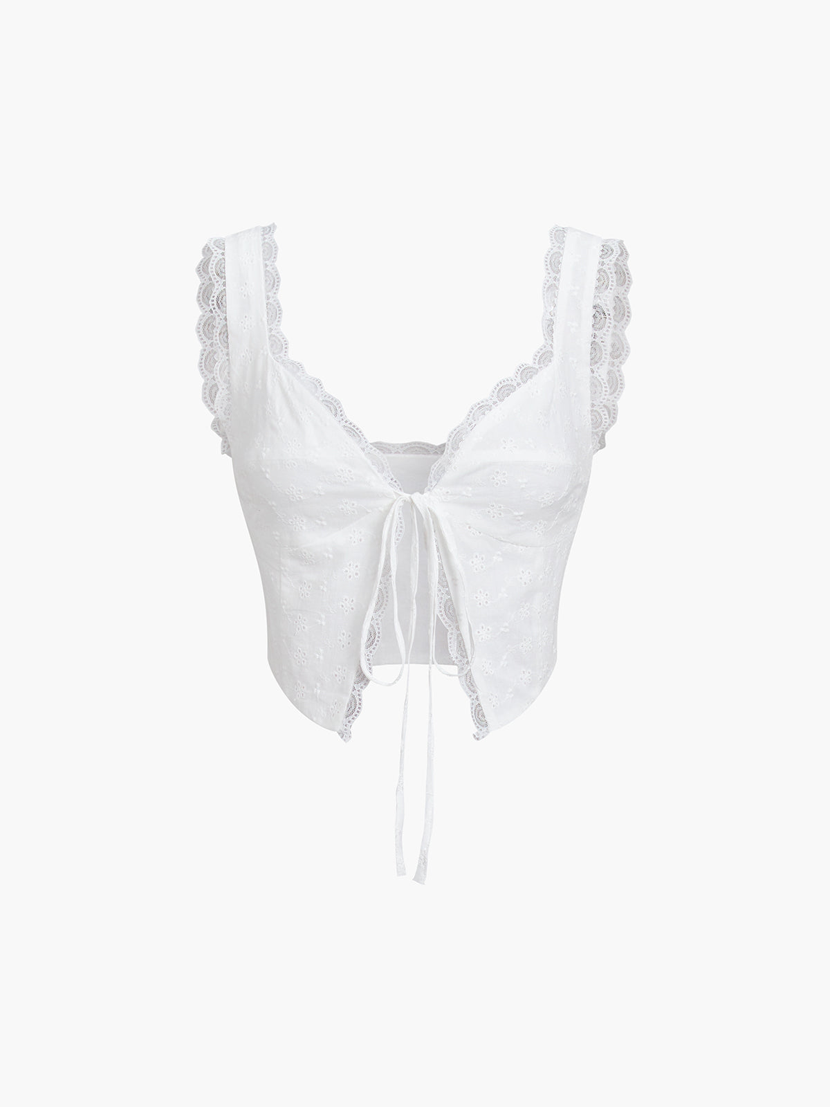 Fly Away Tie Front Eyelet Lace Trim Crop Top