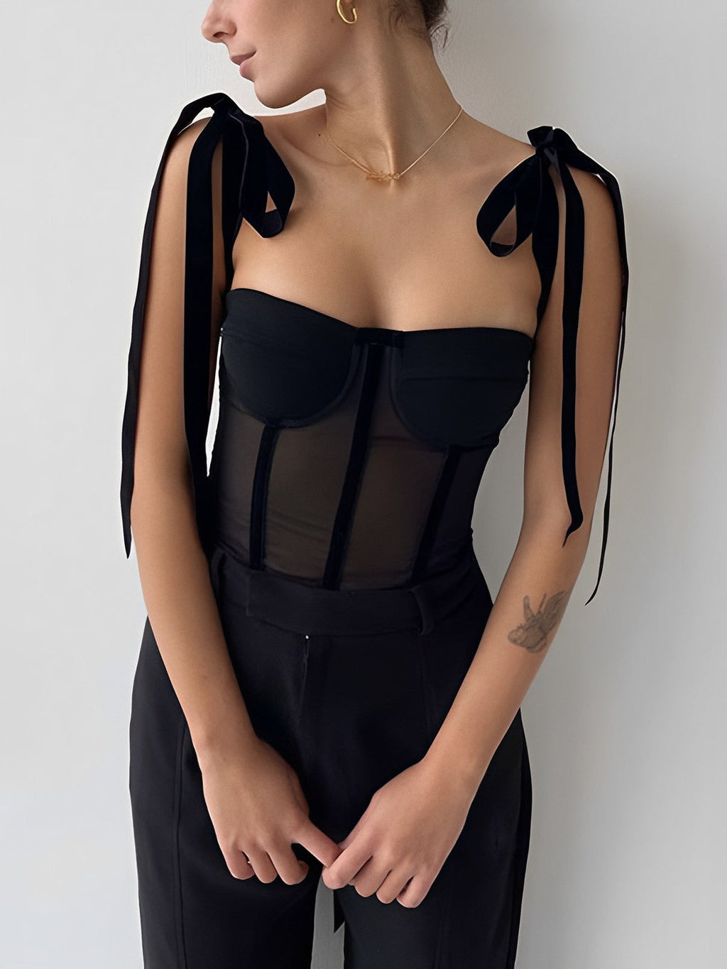 Updated | Sheer Mesh Tie-Front Crop Top – Light Support