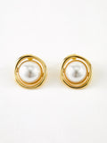 Golden Edge Pearl Stud Earrings