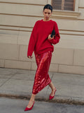Elegant Plain Sequins Skirt