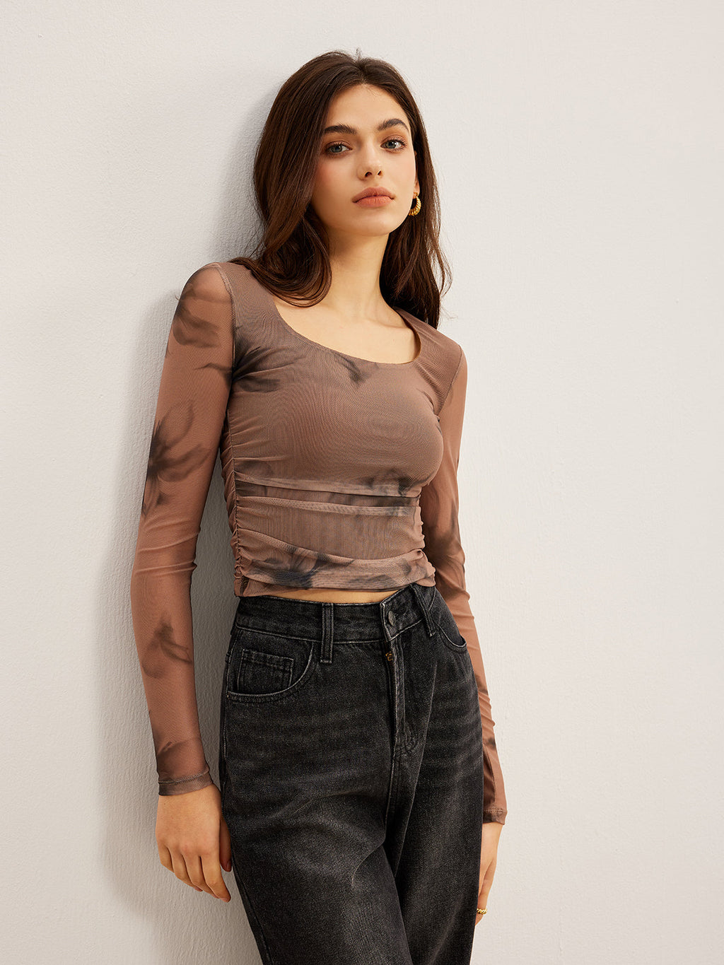 Tie Dye Floral Printed Mesh T-Shirt