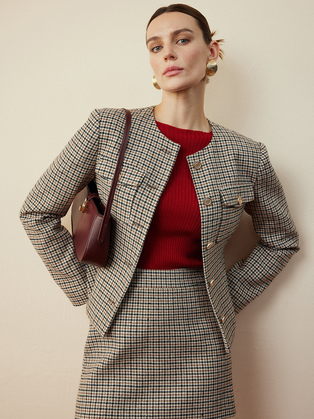 Houndstooth Button Short Jacket