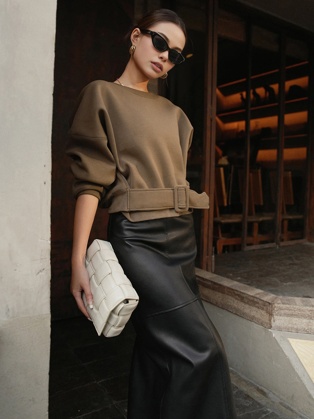 Oversized Belted Short Sweatshirt