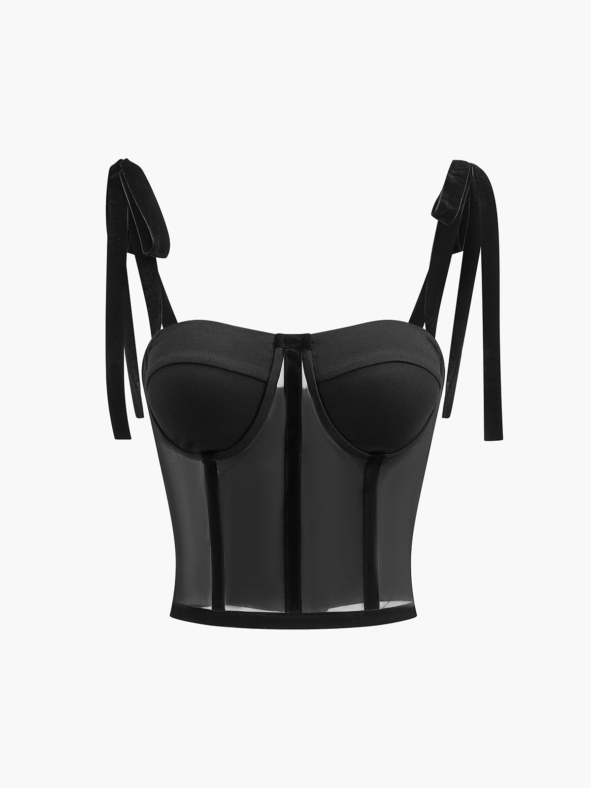 Updated | Sheer Mesh Tie-Front Crop Top – Light Support