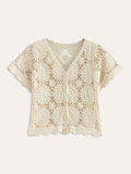 Crochet Floral Button-Front Cardigan