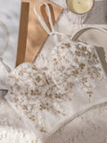 Floral Semi-Sheer Mesh Lace Crop Corset Top