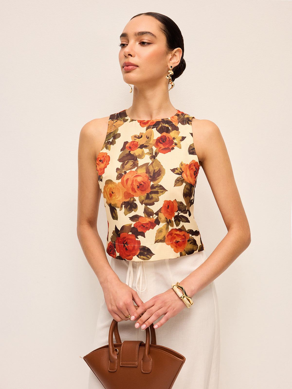 Floral Print Bow Detail Tank Top