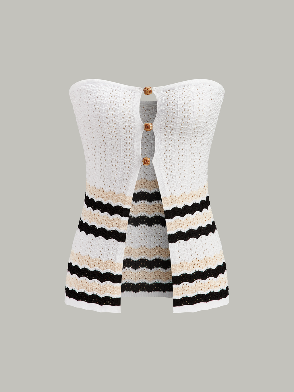 Striped Hem Strapless Knit Top