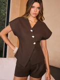 Cotton & Linen Asymmetric Button-Front Top