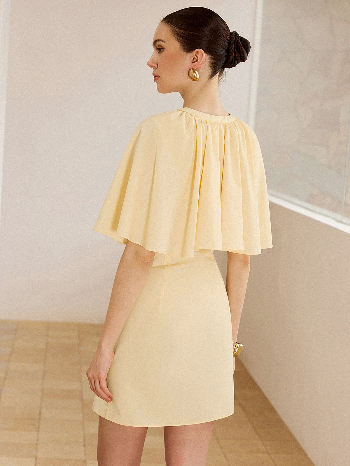 Cape-Sleeve Button-Front Mini Dress