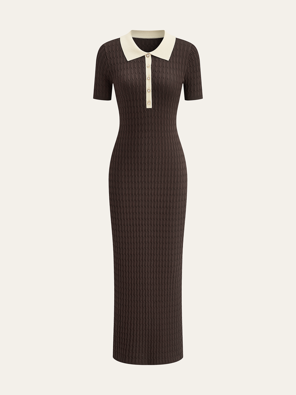 Contrast Collar Cable-Knit Midi Dress