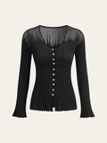 Mesh Panel Ribbed Knit Top