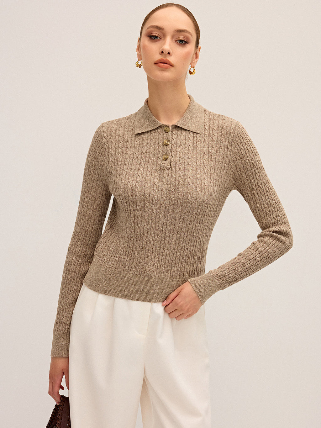 Cable Knit Cotton Collar Sweater