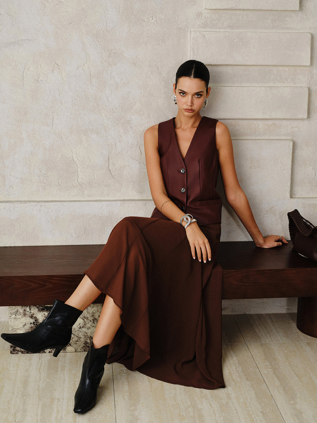 Faux Leather Metal Button Vest