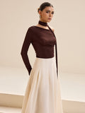 Asymmetric Neck Tie Detail Long-Sleeve T-Shirt