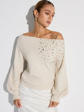Rhinestone-Embellished Off-Shoulder Sweater