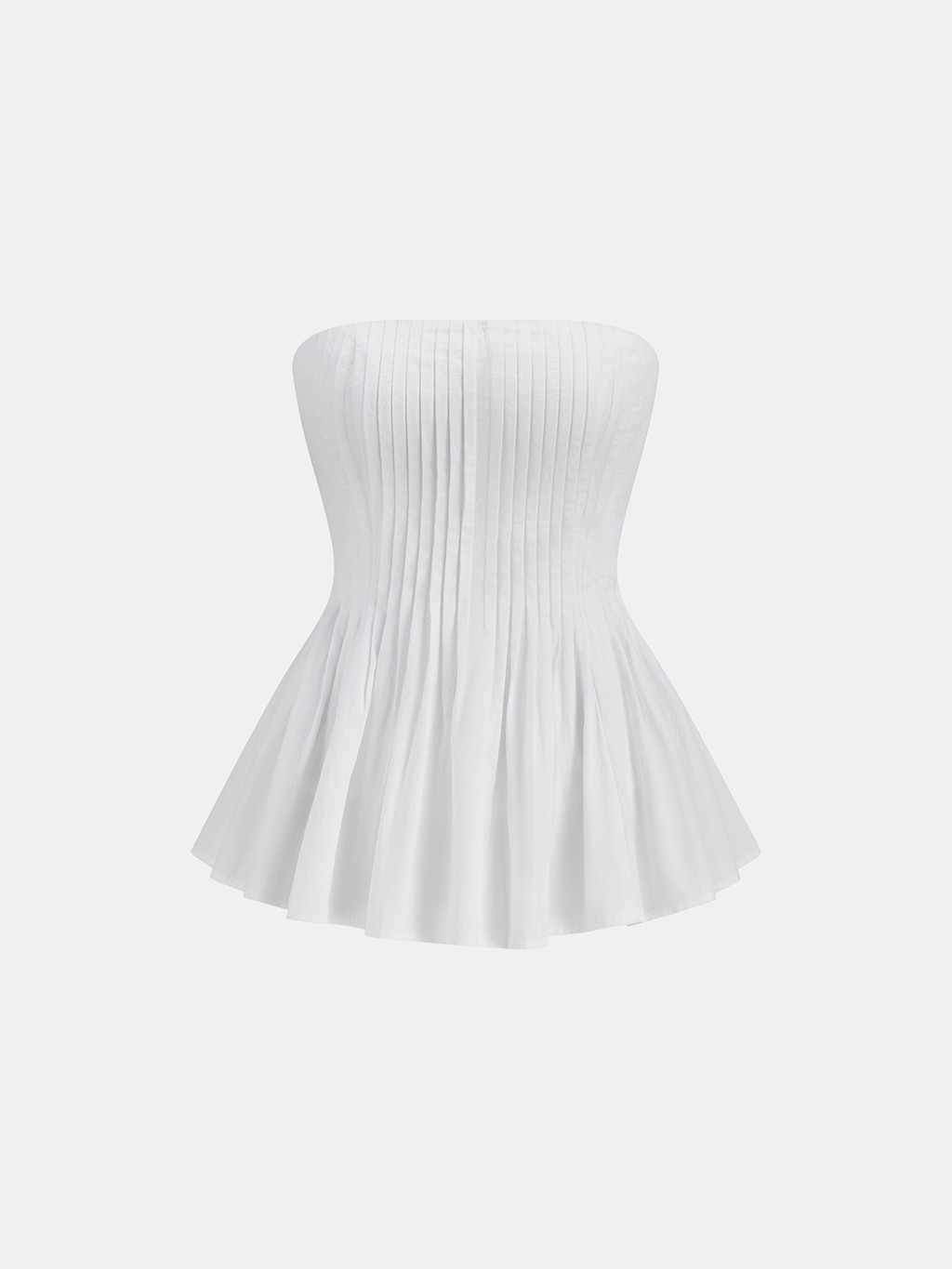 Cotton Pleated Strapless Peplum Top