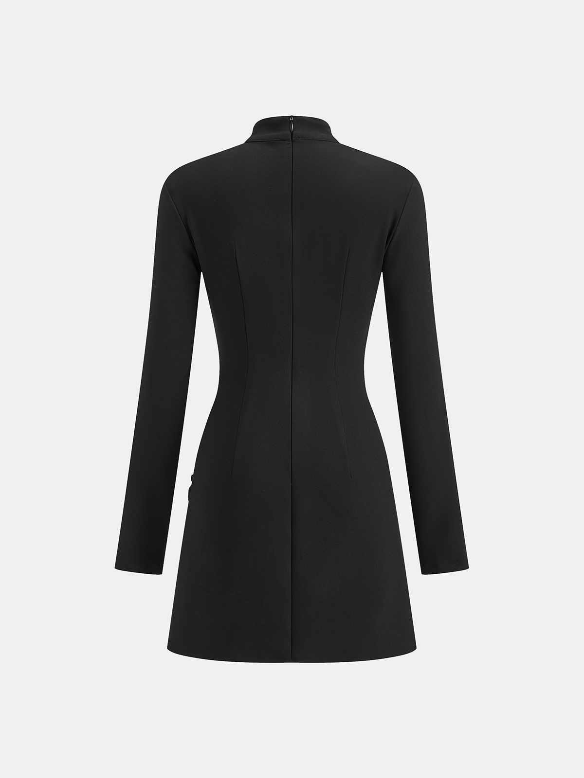 Stand Collar Long Sleeve Knot Button Side Slit Dress