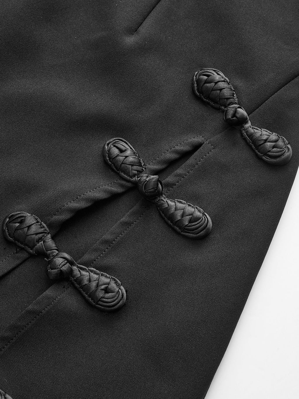 Stand Collar Long Sleeve Knot Button Side Slit Dress