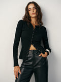 Button-Front Fitted Ribbed T-Shirt