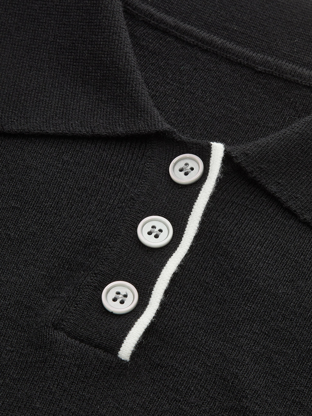 Asymmetric Contrast Trim Wool Blend Cropped Polo Top
