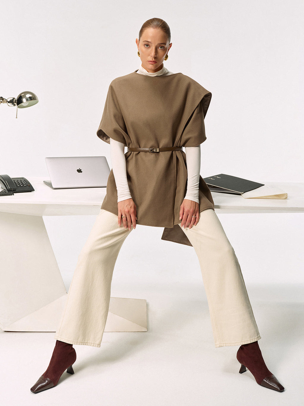 Belted Long Cloak Top