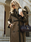 Double-Breasted Fleece Lined Faux Leather Longline Coat