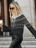 Fair Isle Pattern Bell Sleeve Sweater
