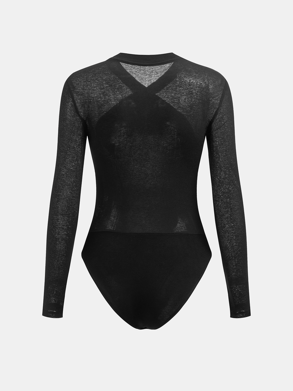Sheer Panel Cross-Front Long Sleeve Bodysuit