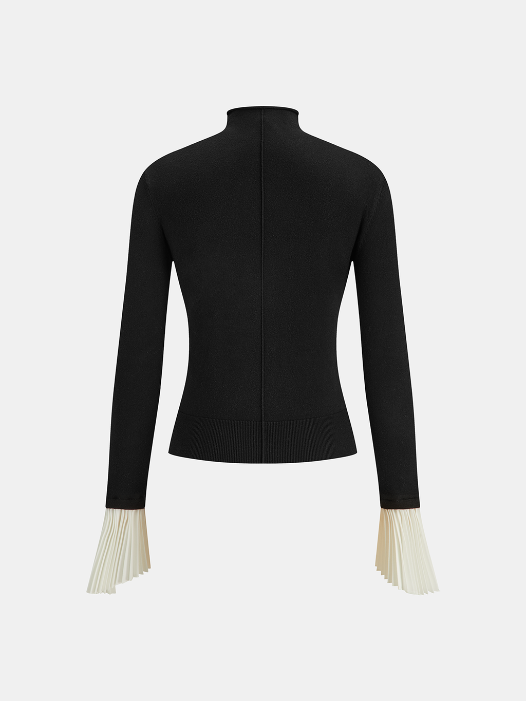 Contrast Pleated Cuff Mock Neck Sweater