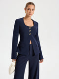 Metal Button Square Neck Blazer