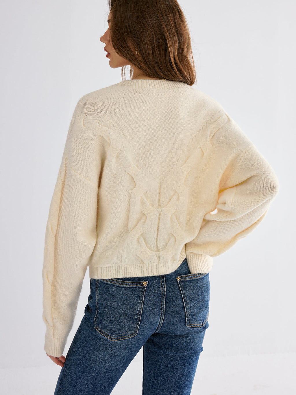 Cable Knit Cross-Front V-Neck Sweater