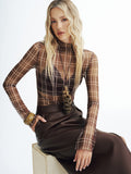 Plaid Mesh Turtleneck Blouse