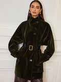 Pocketed Velvet Coat without Belt