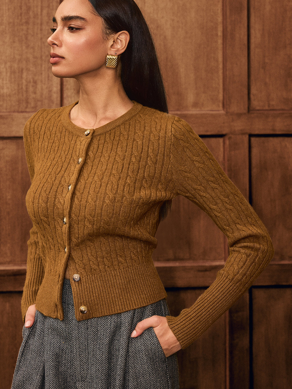 Button-Front Cable-Knit Cardigan