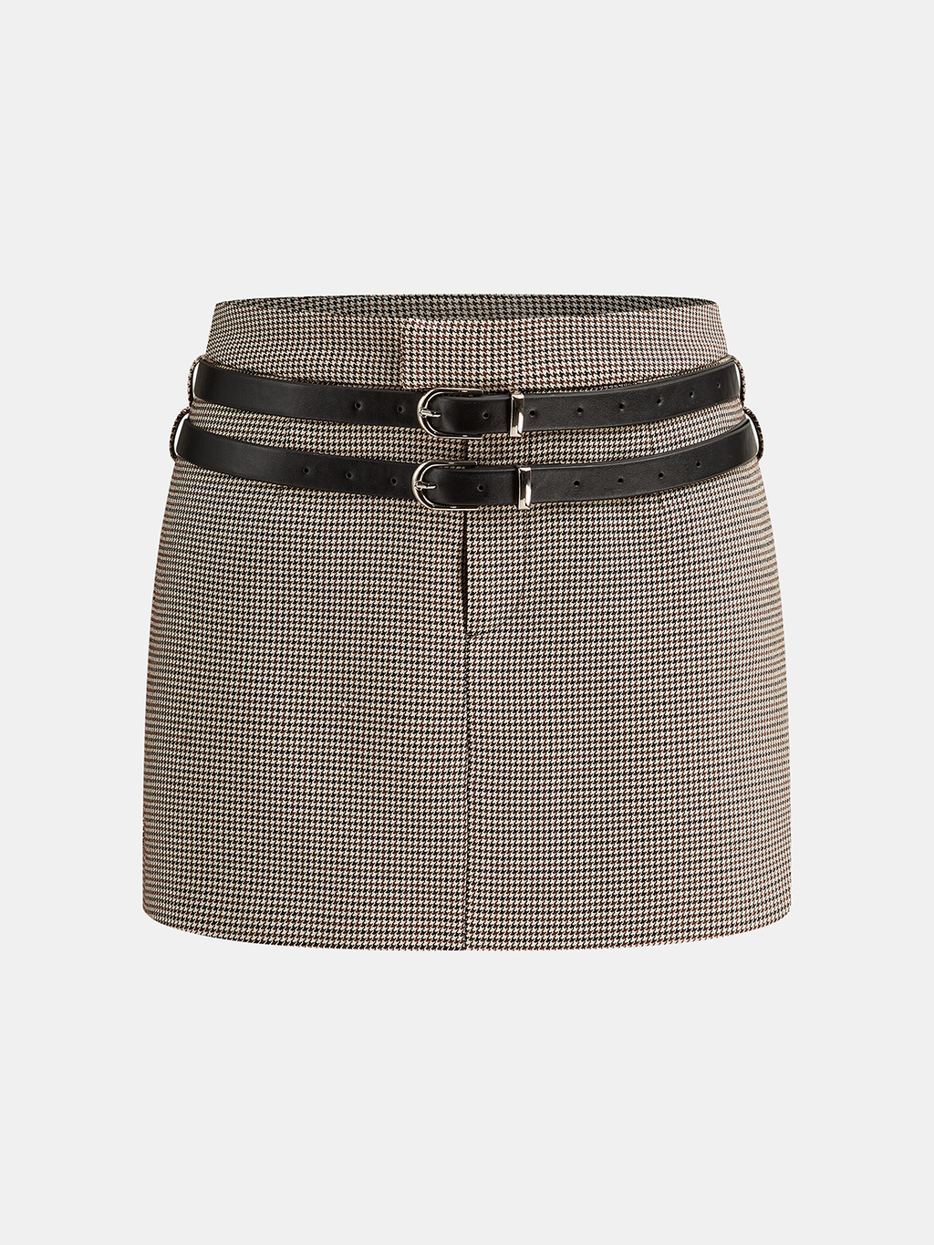 Houndstooth Mini Skirt with Double Belt