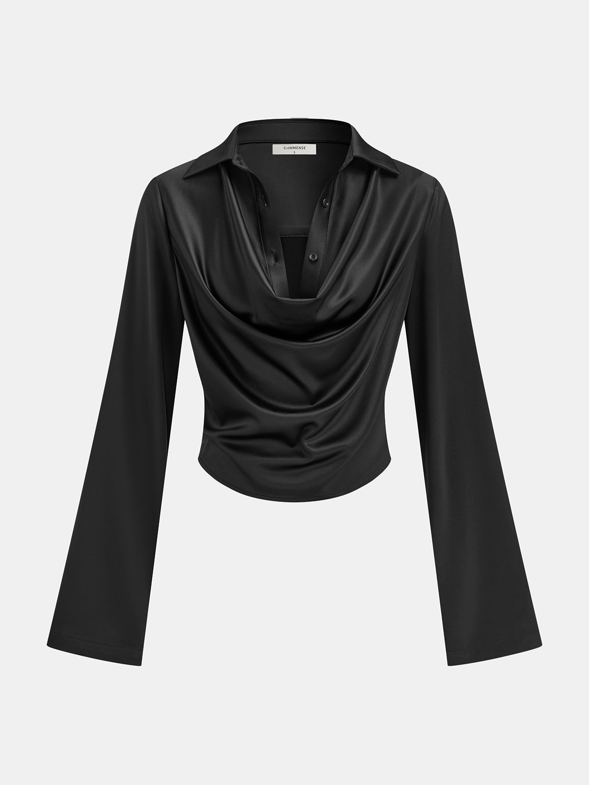 Satin Cowl Neck Long Sleeve Shirt