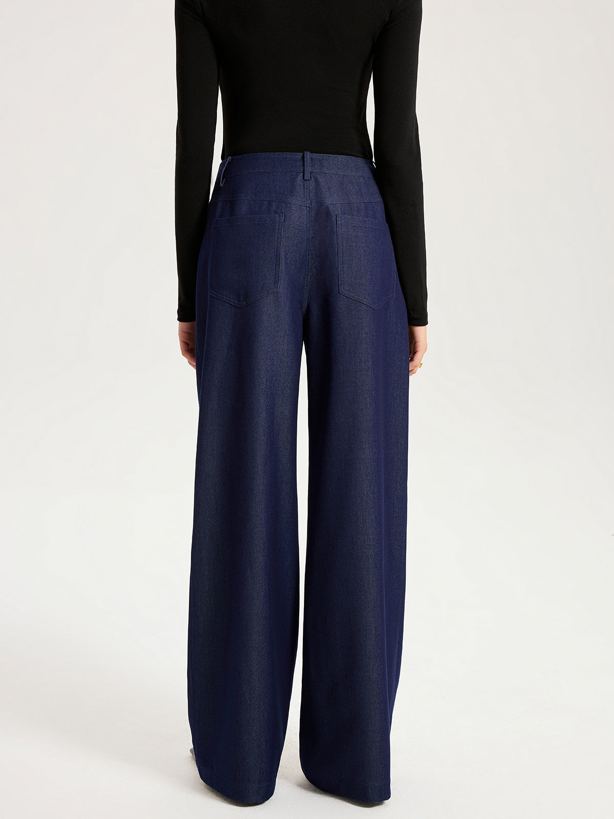 High-Waisted Wide-Leg Faux Denim Pants