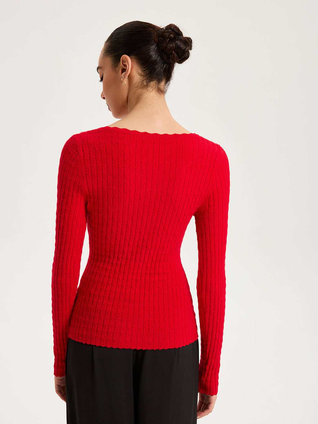 Wool-Blend Cable-Knit Metal Button Cardigan