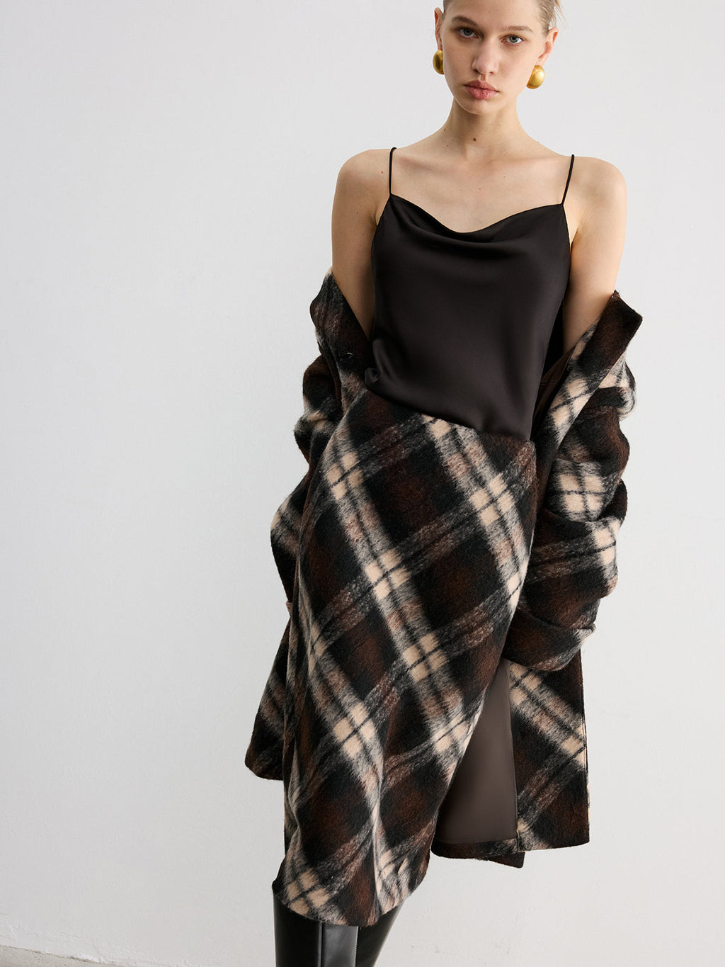 Plaid Wool-Blend Midi Pencil Skirt