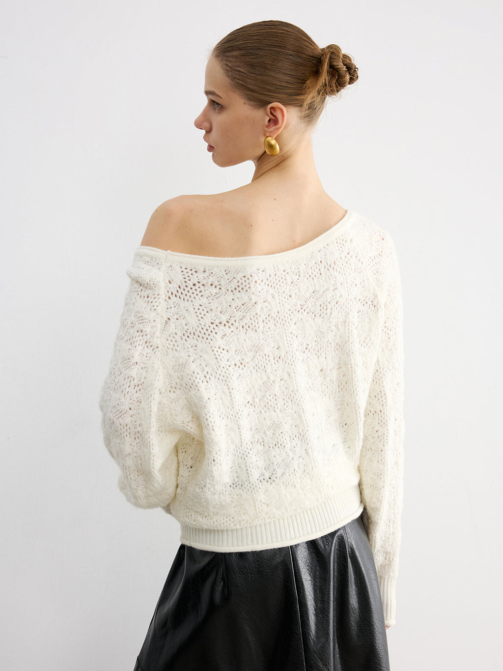 Off-Shoulder Open-Knit Sweater