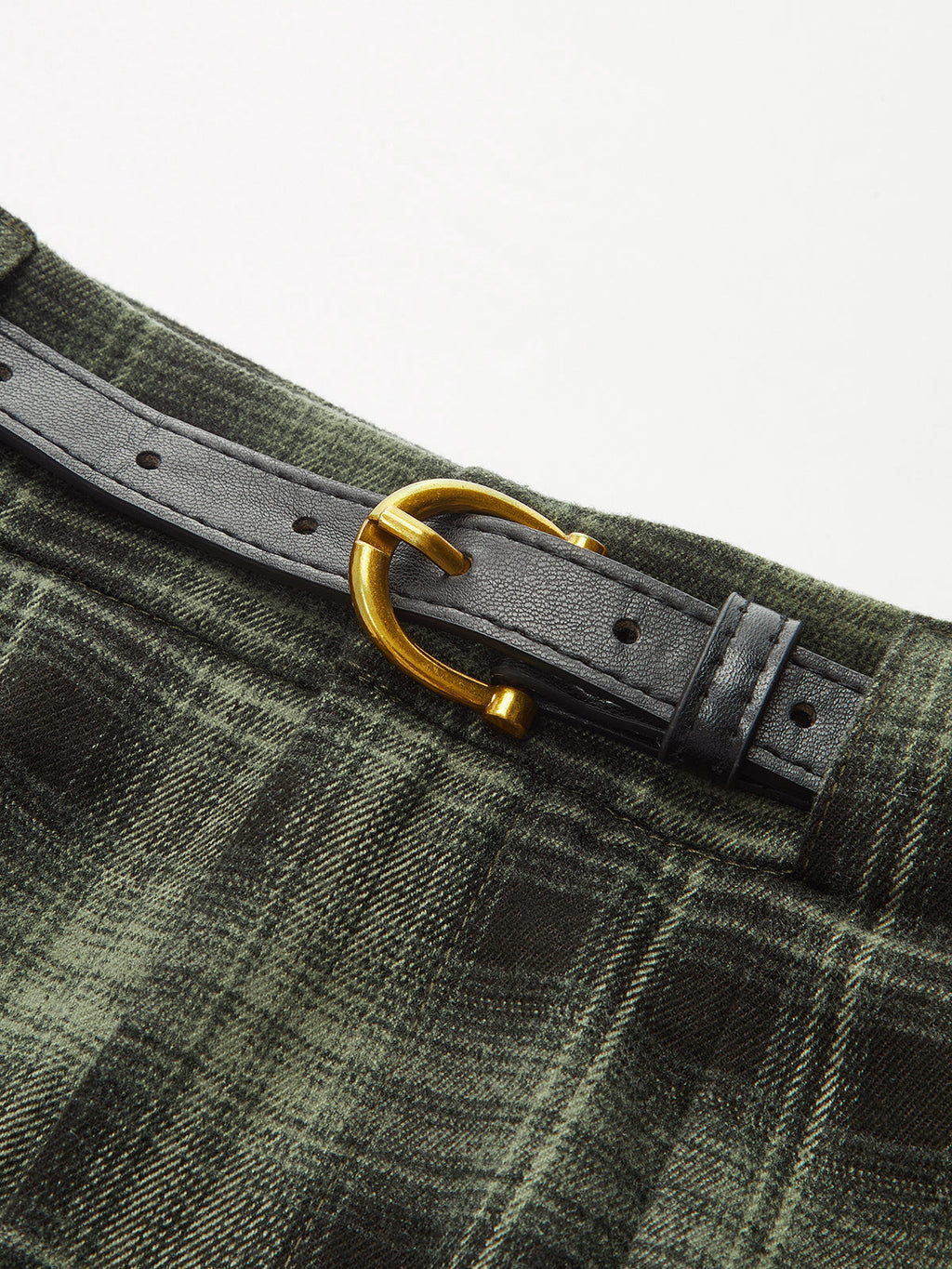 Belted Plaid Straight-Leg Pants