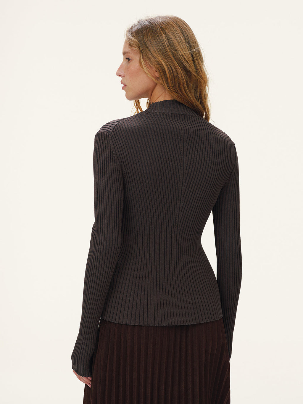 Metal Detail Cut-Out Mock Neck Fitted Sweater