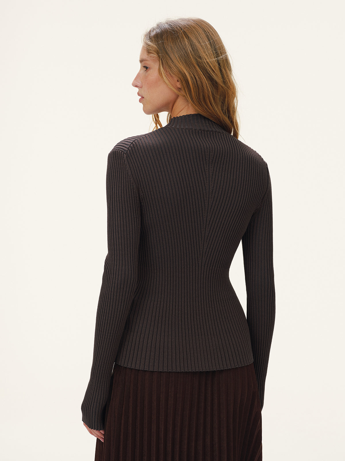 Metal Detail Cut-Out Mock Neck Fitted Sweater