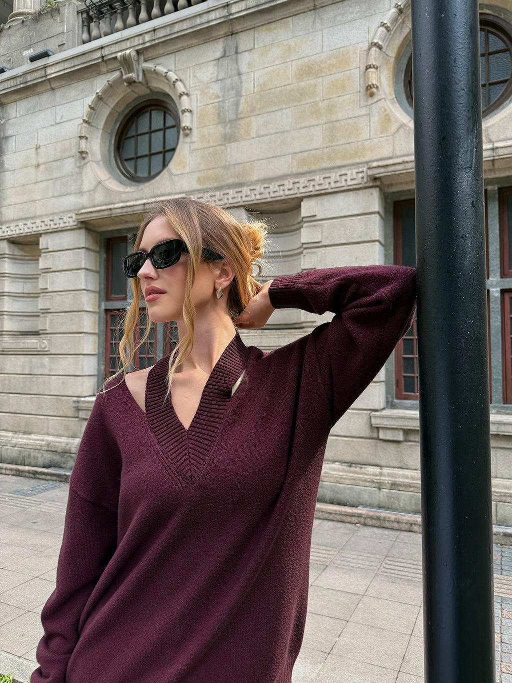 Halter Off-shoulder V-Neck Sweater